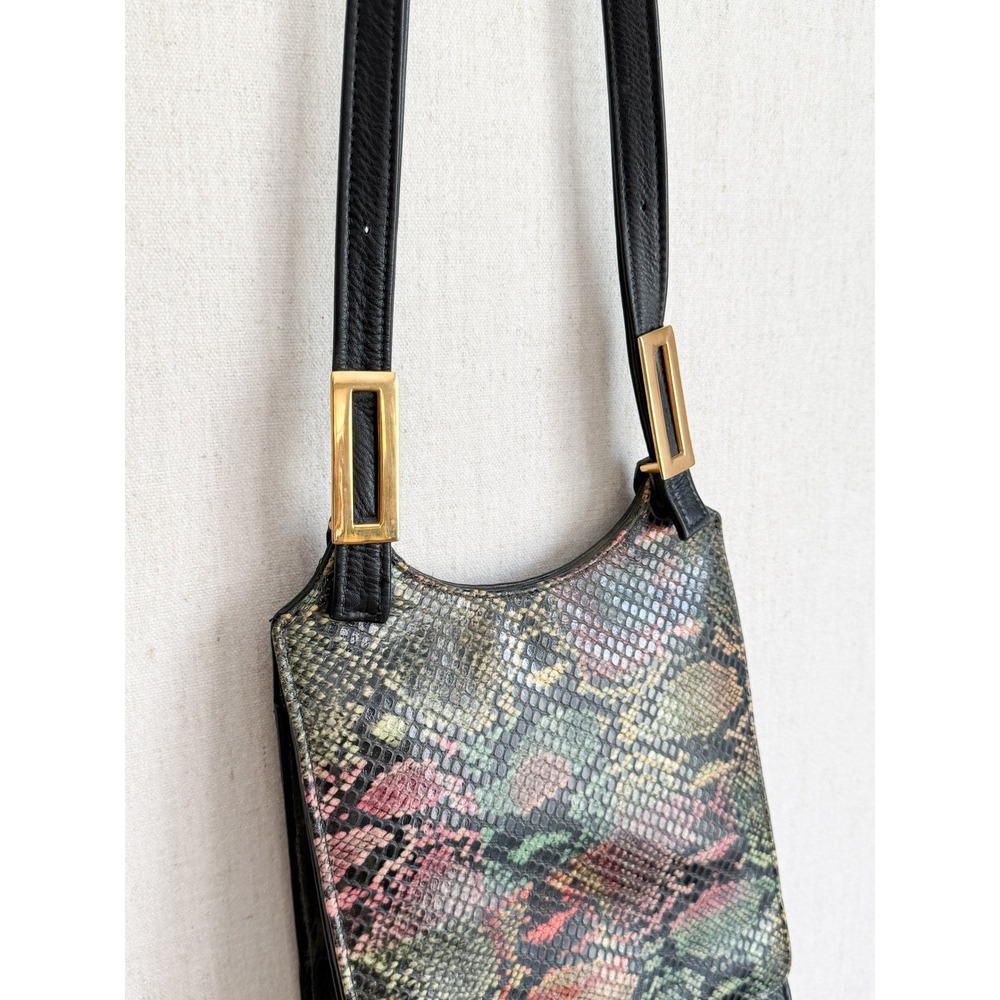 Vintage Bags by Pinky Snakeskin Crossbody Bag Small Black Multi Leather Gold - Picture 4 of 8